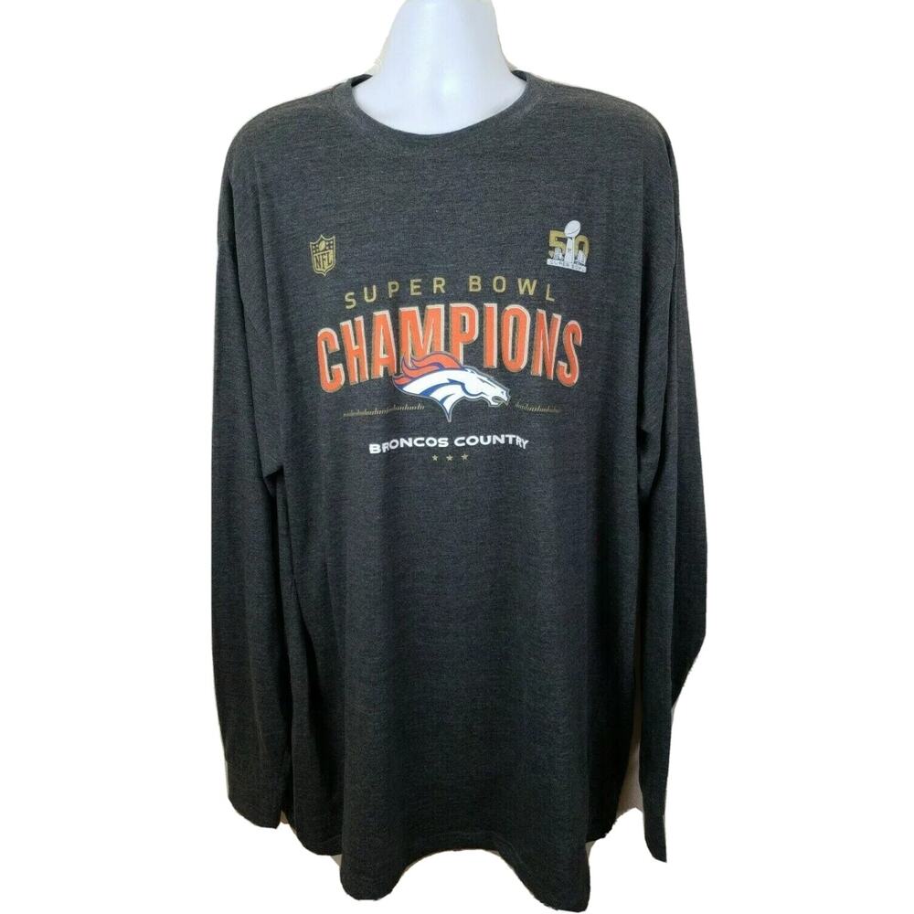 Denver Broncos NFL Long Sleeve Superbowl 50 Champ Dark Gray 2XLT